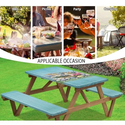 Easter Bunny Picnic Table Cover Elastic Fitted Table Cloth for Camping Party Easter Bunny Picnic Table Cover with Bench Covers 3 PCS for Outdoors - color: Easter Bunny, size: Small