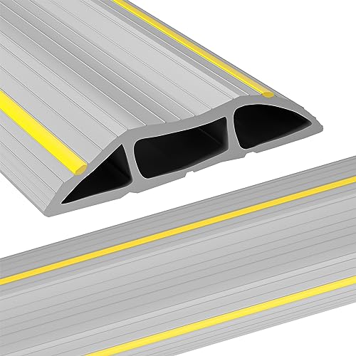 AGPTEK Heavy Duty Floor Cable Cover Cable Protector, 6.5 Ft Floor Cord Protector 3 Channels Floor Cord Cover (Mid Channel 0.93") Contains Cords, Cables and Wires, Good for Office, Home, or Outdoor - color: Grey