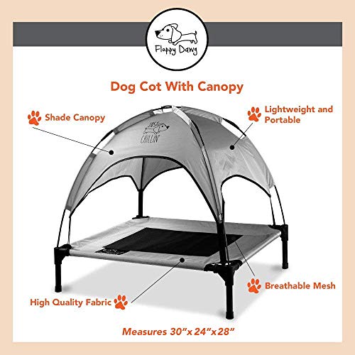Floppy Dawg Just Chillin' Elevated Dog Bed. Cool Cot with Removable Canopy Shade. Indoor or Outdoor Pet Use. Lightweight and Portable. Chill in Style on Raised Breathable Mesh Fabric. - color: Medium Gray