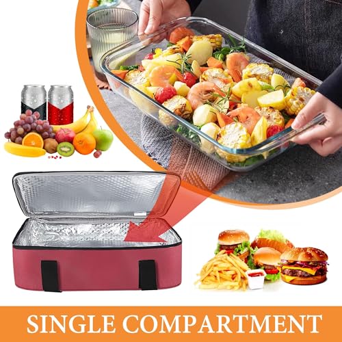 Insulated Casserole Carrier for Hot or Cold Food Fits 9"X13" Casserole Dish, Insulated Casserole Carry Bag for Travel/Picnic/Party, Durable Nylon, Burgundy, Leak-Proof, Single Layer - color: Crimson - 1