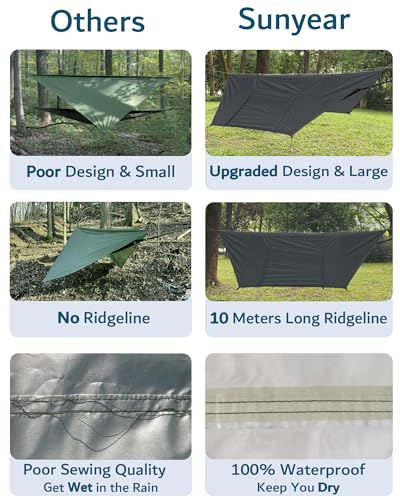 Sunyear Camping Hammock with Net - Double&Single Hammock with House-Like Net- Easy Setup & Pack, Lightweight & Portable, Perfect for Hiking, Backpacking, Outdoor Sleeping - color: Usa Black Bundle, size: 118"L x 71"W
