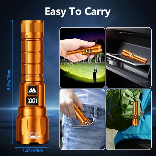 Wdtpro LED Rechargeable Flashlight 2 Pack, 3 Modes Super Bright High Lumens Flashlights, Zoomable Tactical Flash Light with LCD Display, IP65 Waterproof Flashlights for Home Emergency Camping - Orange - color: Orange