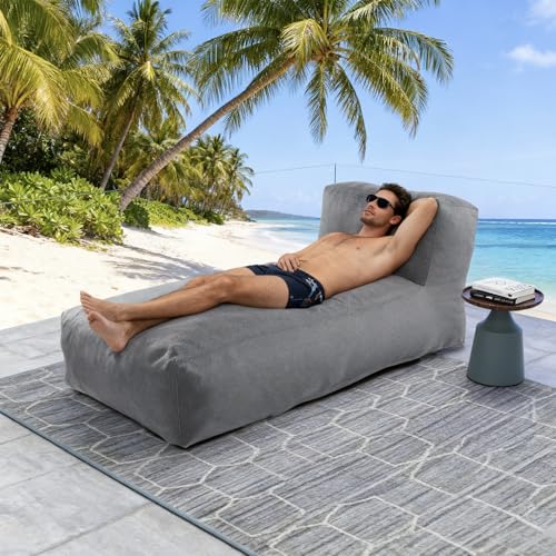 Outdoor Bean Bed Chair Sun Lounger, Outdoor Couch Sofa for Patio & Pool, Foam Filling Day Bed Furniture, Comfy Lazy Sofa for Outside, Water-Resistant Seating (Charcoal Gray, 70'' L) - color: Charcoal Gray, size: 70'' L Standard Back