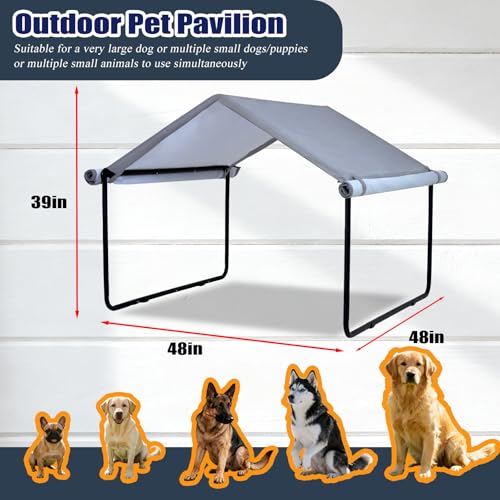 3 in 1 Extra Large Dog Canopy Outside,All-Season Outdoor Dog Shade XL with Roller Shutters and Removable Door,Pet Shelter Tent for Chicken Livestock 4'x 4'x 3.3' Winter & Summer and Rain - color: Grey