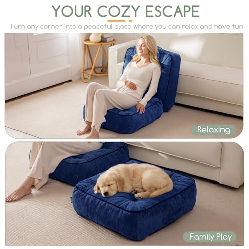 HIGOGOGO 6" Extra Thick Floor Pillow Cushion for Adults, Meditation Cushion Pillow with Handle, Lustrous Chenille Tufted, Square Floor Sitting for Tatami Living Room or Yoga, 22x22 Inch, Navy - color: Square Navy, size: 6" Thick(pack of 1)
