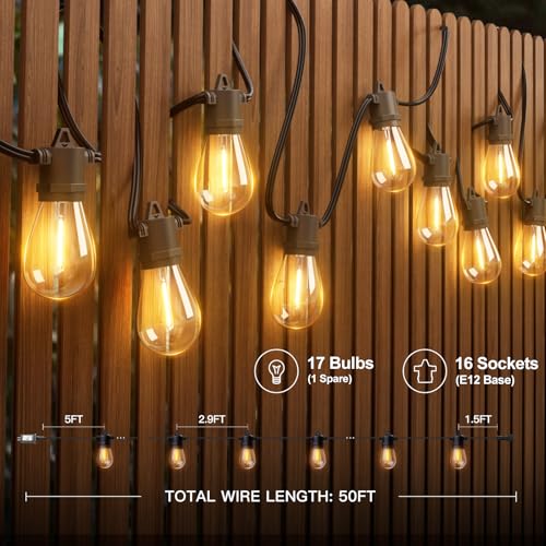 addlon 50FT LED Outdoor String Lights with Edison Shatterproof Bulbs, Weatherproof Strand, Commercial Grade Patio Lights, Decorative for Garden or Patio, Black - size: 50FT