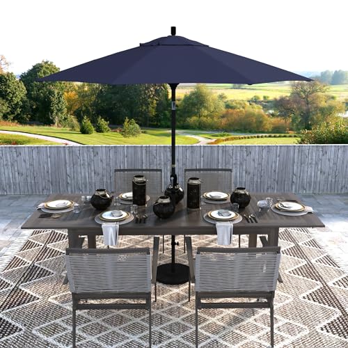 California Umbrella 9' Round Aluminum Market Umbrella, Crank Lift, Push Button Tilt, Black Pole, Navy Blue Olefin - color: Navy Blue