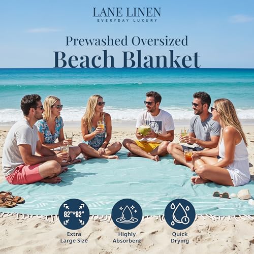 LANE LINEN Large Beach Blanket – Oversize Beach Towel, Beach Games for Family, Compact Quick-Dry Towel (82"x82"), Perfect for Lounging, Resort Stays, & Coastal Escapes - Aqua - color: 01: Aqua, size: Beach Blanket (80" x 80")