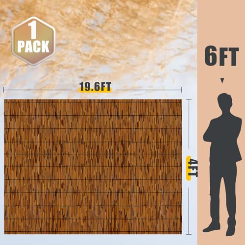 Natural Reed Fencing 4FT X 19.6FT Reed Fence 4FT High Balcony Reed Fence Privacy Reed Screen for Outdoor Backyard Patio(Brown) - size: 1 Pack 4FT×19.6FT