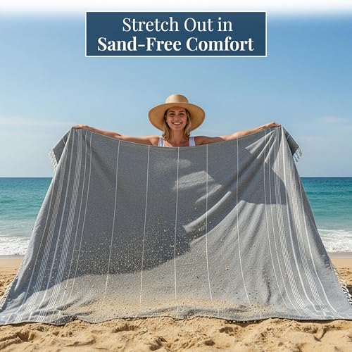 LANE LINEN Oversized Beach Towel - Large Outdoor Blanket with Soft Pre-Washed Finish – 82"x82", Ideal for Coastal Getaways, Backyard Lounging, Beach Party or Seaside Adventures – Grey - color: 10: Grey, size: Beach Blanket (80" x 80")