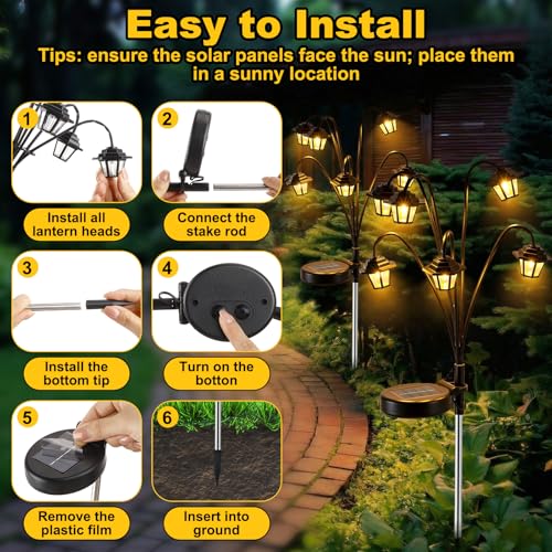 4 Pack Solar Hexagon Lights Outdoor Garden, 6 Head Solar Swaying Pathway Stake Lights with 8 Modes Changing Colors Waterproof for Yard Lawn Patio Landscape Decor - style: Palace