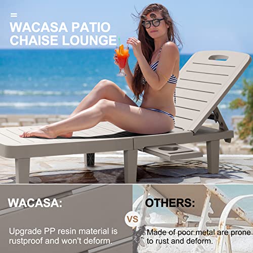 WACASA Outdoor Chaise Lounge Chairs Set of 2, Oversized Lounge Chairs with 5-Level Adjustable Backrest & Cup Holder, Resin Waterproof Pool Lounge Chair for Poolside, Patio, Beach, Yard, Gray - color: Grey, size: Set of 2