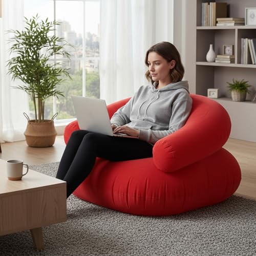Yoidesu Inflatable Couch with Pump, Easy Setup, Ultralight, Blow up Lounger Chair, Suitable for Hiking, Camping, Beach, Festivals, Lightweight Air Sofa for Relaxing Anywhere (Red) - color: Red
