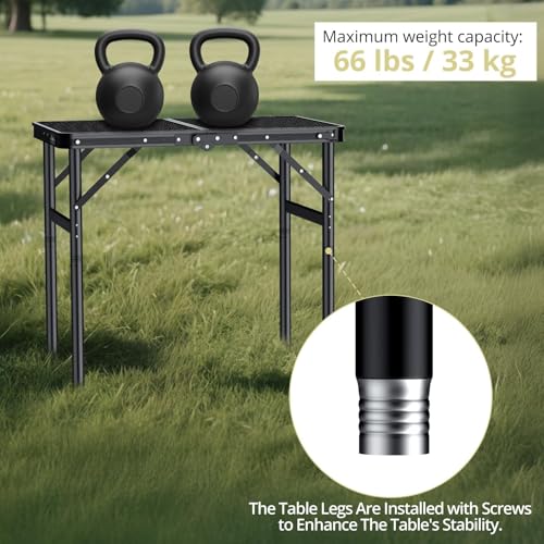 Anbte 2ft Folding Grill Table Max 29.5", 3 Adjustable Height Lightweight Camping Table with Heat-Resistant Mesh Tabletop Portable Handle, Waterproof, for Cooking BBQ Outdoor, 22.8" X 16", Black - size: 24"L x 16"W x 29.5H"