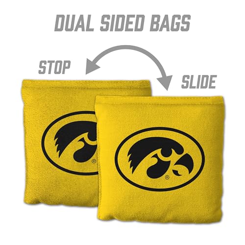 YouTheFan Officially-Licensed NCAA Set of 8 Cornhole Bags - All Weather Dual Sided Slide & Stop - Regulation Size with Carry case - color: Iowa Hawkeyes
