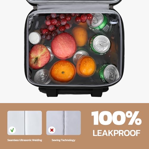 Maelstrom Lunch Box, 23L Insulated Lunch Bag, Expandable Double Deck Cooler Bag, Lightweight Leakproof Tote Bag With Side Tissue Pocket, Suit For Men and Women (F Black with DIY Hook-and-Loop) - color: F Black with DIY Hook-and-Loop