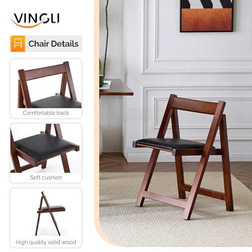 VINGLI 5-Piece Folding Dining Table Set, Extendable Drop Leaf Solid Wood Table with 4 Chairs, Drawers & Wheels, Space-Saving Design for Kitchen, Walnut - color: Walnut