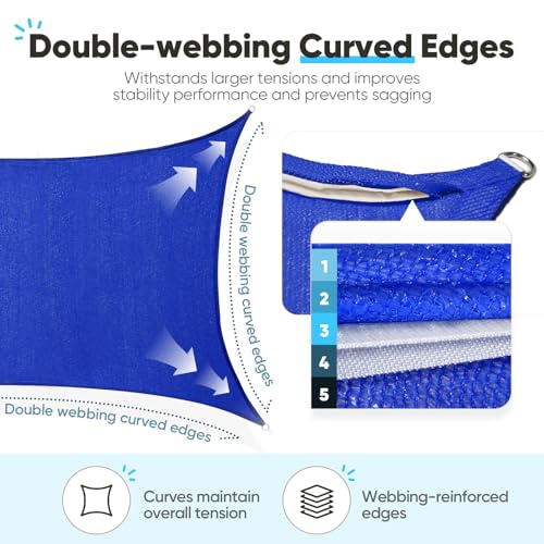 Quictent 12x16ft Rectangular Sun Shade Sail 185G HDPE Canopy 98% UV Block Outdoor Patio Garden Commercial Deck with Hardware Kit Blue - color: Blue, size: 12 x 16 ft, style: Rectangle