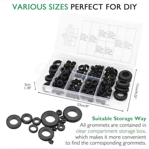EASYEAH 180 Pcs Rubber Grommet Assortment Kit for Wiring Assorted 8 Sizes 7/8 5/8 1/4 7/16 3/8 5/16 1/2 1 Inch Round Hole, O Ring Eyelet Cable Hole Plug Set, Firewall Automotive Electrical Wire Gasket - style: 8 Sizes, 180pcs, Hole