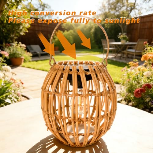 Solar Outdoor Lanterns, Hanging Rattan Lantern Handwoven Garden Lights Solar lamp Waterproof for Outside, Idea for Yard Gazebo Patio Pergola Pathway Front Porch Decor, 2 Pack
