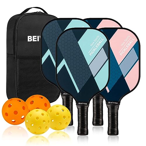 Pickleball Paddles, USAPA Fiberglass Pickleball Paddles Set of 4, Pickleball Set with 4 Pickleball Rackets, Including 4 Pickleballs & 1 Carry Bag, Pickle Ball Paddles Set for Men, Women - color: 3.Rosepink&Lightgreen-set of 4