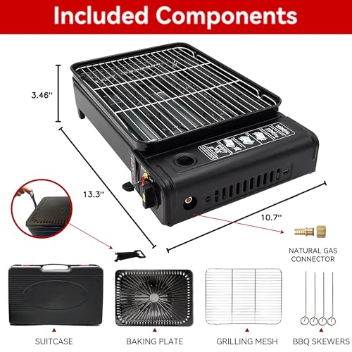 Portable Butane Stove - Compact Gas Grill Stove with Detachable Grate + Durable Carry Case | Dual Fuel Tabletop BBQ for Camping, Korean BBQ, Tailgating | Fast Stainless Steel Outdoor Cooker