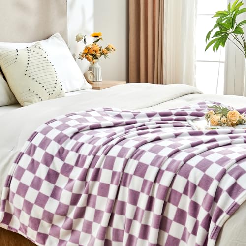 Edenleaf Checkered Blanket Flannel Throw Blankets Soft Cozy Checkered Grid Print Chessboard Gingham Pattern Throws for Bed Sofa Couch for All Seasons, 50x60 Inch, Purple - color: 01 Purple, size: Throw-50"x60"