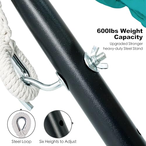 Gafete Double Hammock with Stand for Outside, Upgraded Spreader Bar, Heavy Duty Space Saving Steel Stand 2 Person, Side Pockets, Easy Assembly, 600lbs Weight Capacity, Indoor & Outdoor (Aqua Blue) - color: Aqua Blue