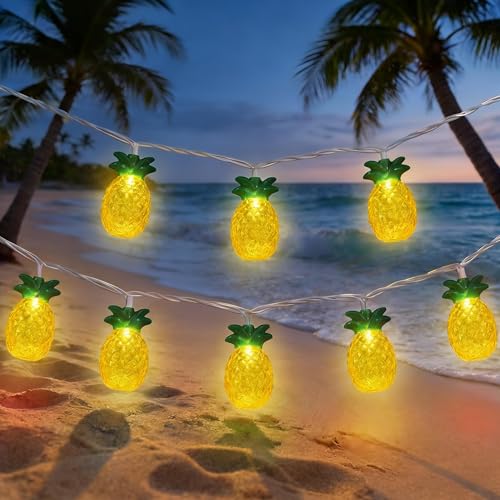 8.5Ft Pineapple String Lights, Hawaiian Beach Themed Party Lights with 10LED Warm White Waterproof Pineapple Fairy Lights, Tropical Decoration for Indoor Outdoor Party Bedroom Wedding Birthday Pool - color: Pineapple