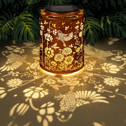 Solar Lanterns Garden Decor Birthday Gifts for Women Mon Grandma Metal Hanging Solar Lights Waterproof Outdoor Decoration for Outside LED Lanterns for Yard Patio Lawn (Birds) - style: Birds
