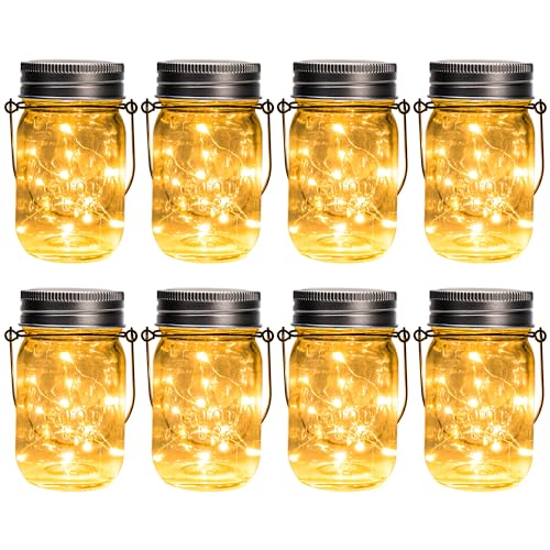GIGALUMI Solar Mason Jar Lights, 8 Pack 30 Led String Fairy Lights Garden Lights Outdoor Waterproof Hanging Solar Lanterns for Outdoor, Garden, Patio, Lawn, Balcony Decoration - size: 8 Pack