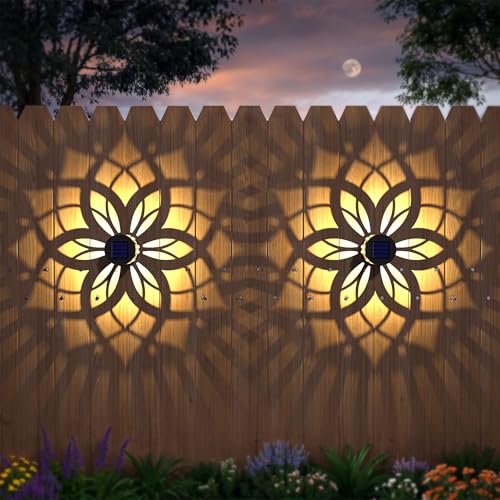 2 Pack Solar Fence Lights Metal Solar Powered Outdoor Wall Deck Step Lights Mandala Theme Waterproof Fence Light for Garden Post Patio Backyard Yard Decor, Gardening Gifts for Women Mom Grandma - color: Geometric Mandala, size: 2 Pack