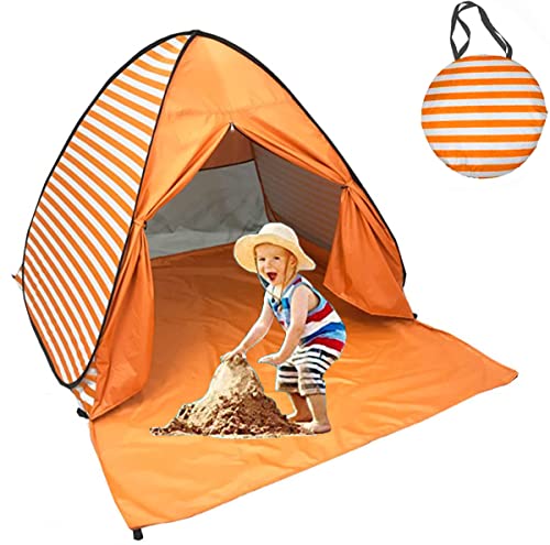 Pop Up Beach Tent Shade Sun Shelter UPF 50+ Canopy Cabana 2-3 Person for Adults Baby Kids Outdoor Activities Camping Fishing Hiking Picnic Touring (Orange Stripes) - color: Orange Stripes
