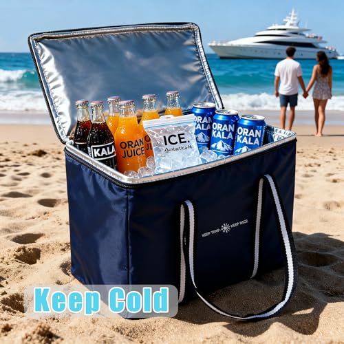 Insulated Food Delivery Bag, Large Durable Reusable Shopping Grocery Bag with Zipper – Foldable Thermal Cooler Bag for Hot & Cold Food, Pizza Delivery & Catering - color: Navy Blue 1
