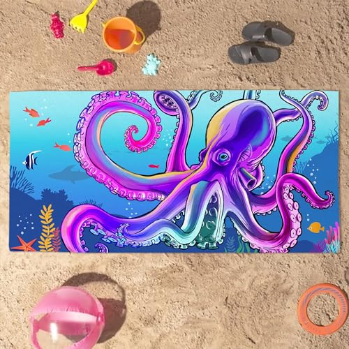 Bonsai Tree Large Octopus Beach Towel, Blue Microfiber Bath Towel for Women, Sand Free Quick Dry Travel Towels Large Octopus for Women Yoga Sports Adults 30" X 60" - color: Octopus, size: 30"x60"