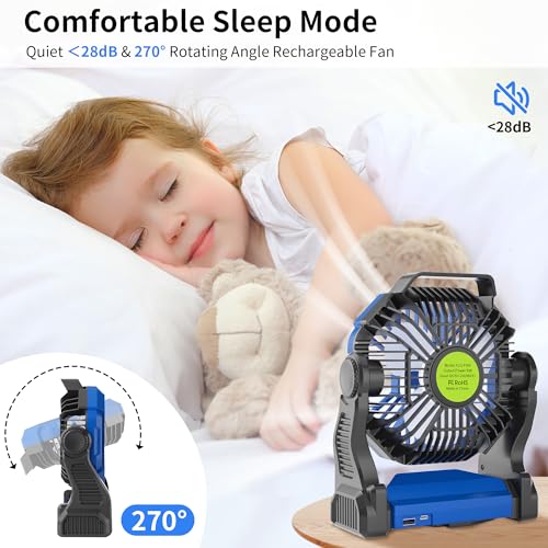 Portable Fan Rechargeable，270° Rotating Portable Cordless Battery Powered Camping Fan Rechargeable, USB Desk Personal Outdoor Camping Fans for Tents,Travel X23 Blue - color: Blue
