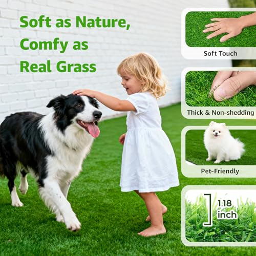 Artificial Turf Grass Indoor Outdoor - Pet Friendly Synthetic Fake Turf Rug with Drainage Holes for Patio, Balcony, Backyard, Landscape Decortaion - Replacement Dogs Grass Mat(7Ft x 13Ft) - size: 7FT x 13FT