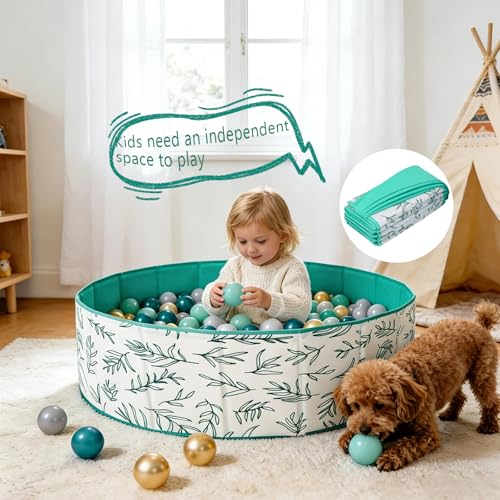 40Inch Kids Ball Pit, Foldable & Portable & Reusable Balls Pool for Toddlers,Playpen/Fence for Baby, Play Pool for Dog, Indoor & Outdoor Use, Oversized - color: White,green