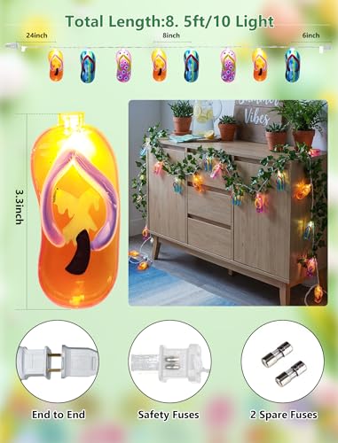 8.5FT Flip Flop String Lights 10 LED Colorful Slipper Lights – Tropical Beach Party Decorations, Waterproof Connectable Outdoor Plug in Fairy Lights for Patio Camping Luau Holiday Decor, UL Listed - color: Beach Slipper