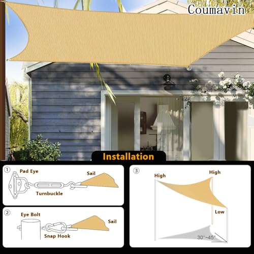 8'x12' Sun Shade Sail Rectangle Outdoor UV Block Square Canopy Sunshade Cover for Backyard Porch Pergola Deck Garden Patio, Sand - color: Sand, size: 08'x12' Standard