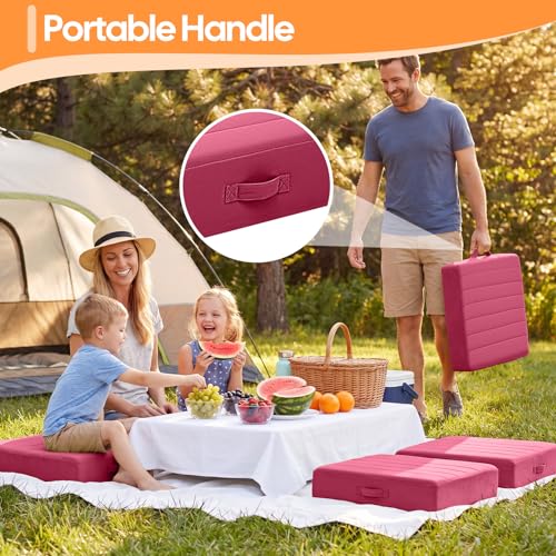 MeMoreCool Square Floor Pillow Seating for Adults Kids, Large Meditation Cushion Floor Pillow with Thick Foam & Soft Tufted Cover, Washable Big Pillow Seat Floor Cushion for Sitting Yoga 24" Wine - color: Magenta, size: 24 Inch