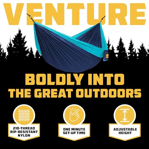 Wise Owl Outfitters Camping Hammock – 500lbs Portable Hammock with Tree Straps - Travel, Backpacking, Hiking, Outdoors Camping Gear - Single or Double - color: Navy & Light Blue, size: Single