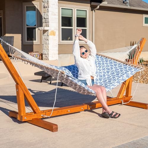 SUNCREAT Freestanding Hammocks with Stands Included, Double Quilted Hammock with Frame, 475 lbs Capacity, Gray Pattern - color: Quilted- Gray Pattern