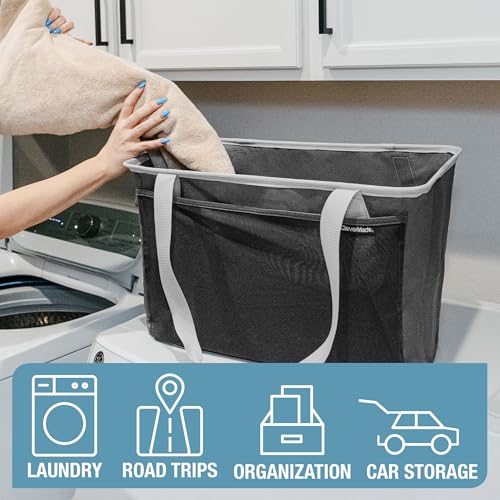 CleverMade EcoBasket Collapsible Tote Basket – Reusable Grocery Tote - color: Gray, size: 64L - 2 Pack