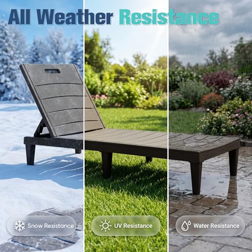 Devoko Outdoor Chaise Lounge Chair Set of 2 with 5-Position Adjustable Back, Waterproof & Lightweight PP Lounge Chairs for Outside Pool Patio (Deep Brown) - color: Deep Brown, size: 72 in Depth