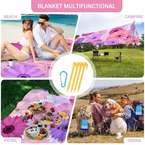 Beach Blanket Waterproof Sandproof Oversized Lightweight 78''×110'' 1-7 Adults Blanket Beach Large Picnic Mat for Travel Camping Hiking Picnic - color: Daisy, size: 78''x110''