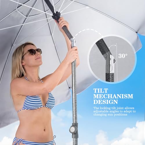 UIRWAY Beach Umbrella, Heavy Duty Windproof Beach Umbrellas with Sand Anchor & Tilt, Sun Protection Portable Beach Umbrella with Carrying Bag for Beach, Patio Garden Pool Outdoor - color: Seaside Blue, size: 7.5FT
