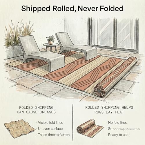 Fab Habitat Outdoor Rug - Waterproof, Fade Resistant, Crease-Free - Premium Recycled Plastic - Tribal Boho - Large Patio, Deck, Sunroom, Camping, RV - Lagos - Sand & Coral - 6 x 9 ft - color: Lagos - Sand & Coral, size: 6' x 9' (Rectangular)
