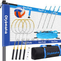 Badminton & Volleyball Combo Set 32 ft with Net, Anti-Sagging Design, 4 Badminton Rackets, 3 Birdies and PU Volleyball for Backyard Lawn Beach - color: Blue