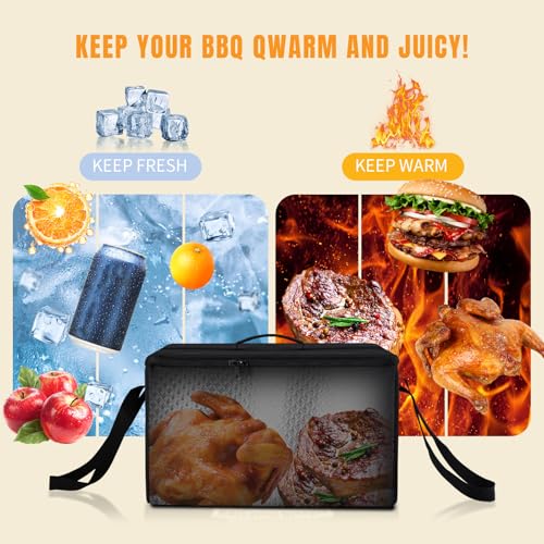 BBQ Insulated Food Bag - 5-Layer Thermal Cooler/Warmer for Grilling, Picnics | Collapsible, Waterproof, Large Capacity (Fits Roasts, Burgers & More) - color: Black